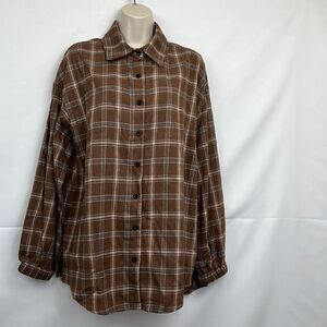 Hotouch Brown Plaid Button front flannel shirt NWT size medium